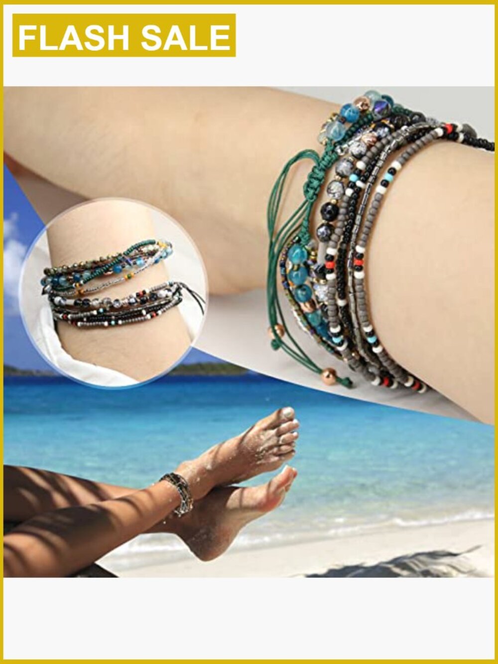 Boho Beaded Anklet Bracelet for Women Adjustable Handmade Bohemian Chain - Picture 5 of 6